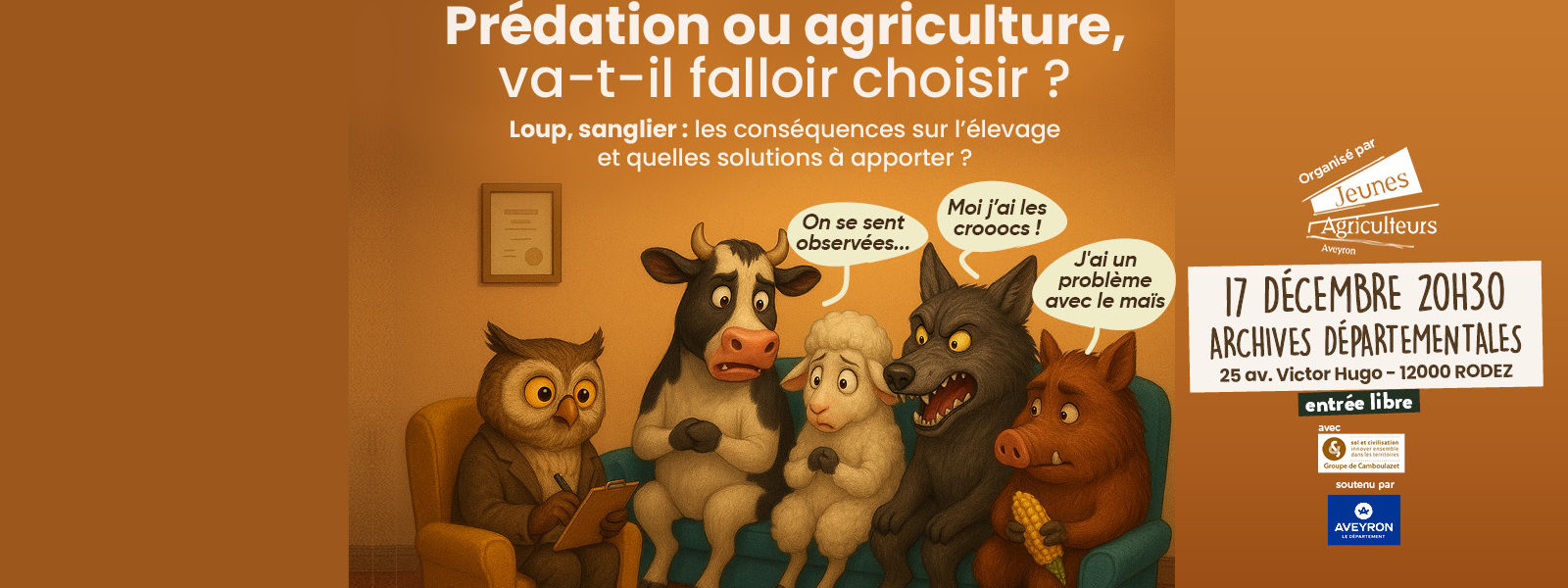 Loup, sanglier, agriculture, conférence, aveyron